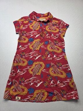 Western Aloha Red "Keoni Surfboard" Placket Polo Dress EUC